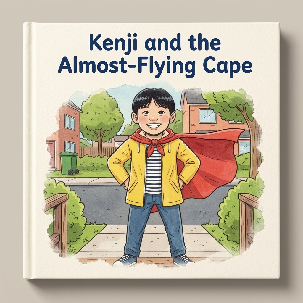 Painted sample cover — Your Child and the Almost-Flying Cape