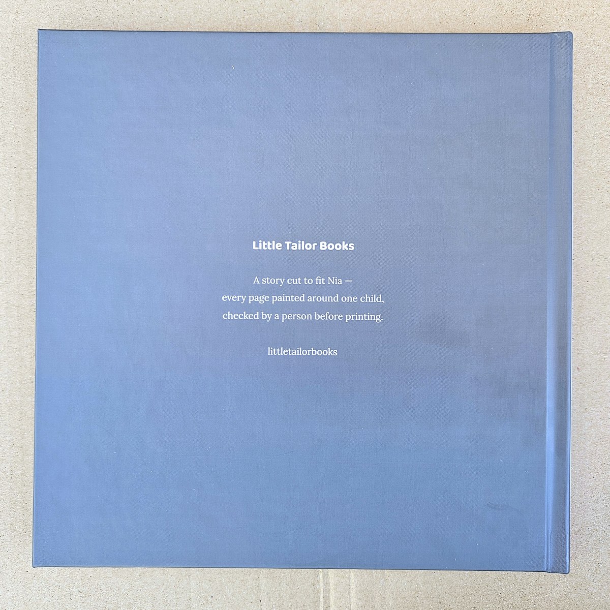 The back cover, with the book's own story printed on it